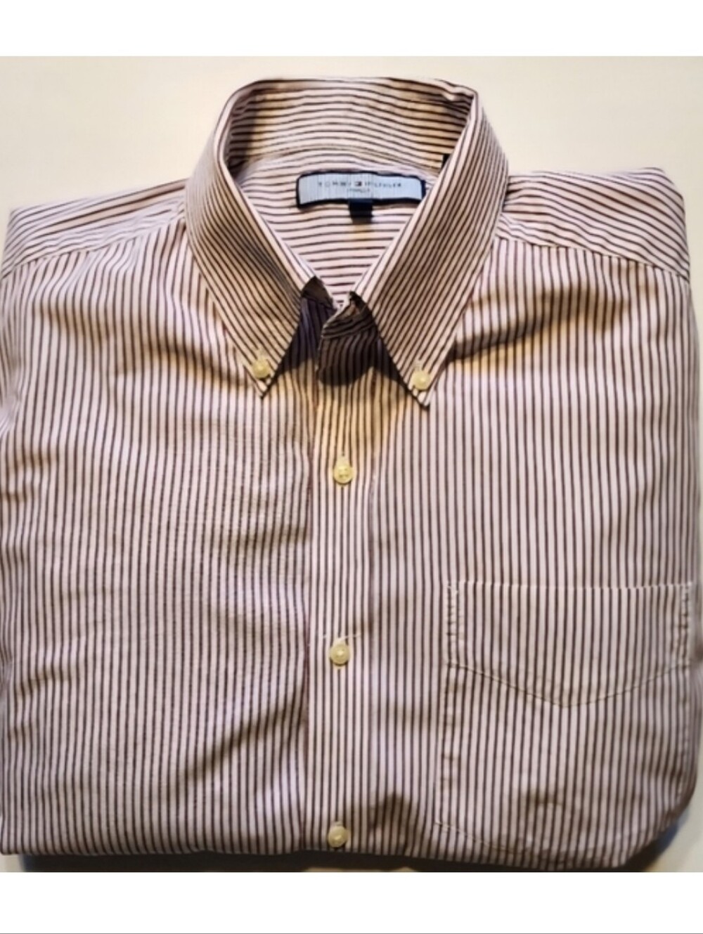 Tommy Hilfiger Men's Shirt Red Striped Long Sleeve Button-down Dress/Casual Sz L